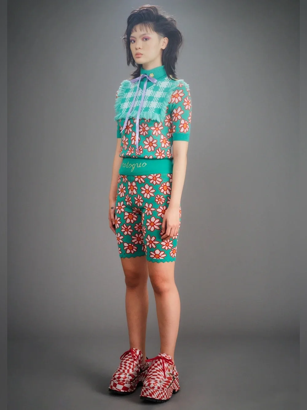 Motoguo Daisy and Tiny Tim Kelly Green Knit Top